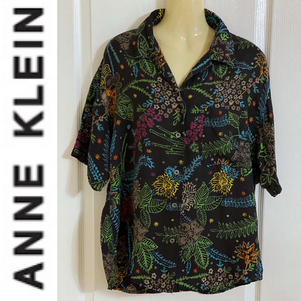 EUC vintage ANNE KLEIN II aloha style button down short sleeve collar shirt